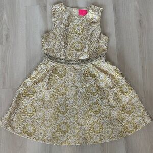 Lilly Pulitzer Levy Dress in Gold Blooming Floral Brocade